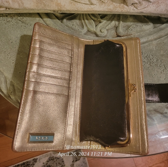 L.A.M.B. by Gwen Stefani Gold Glam Leather Fabric Wallet Designer Luxury #102 - Picture 7 of 16